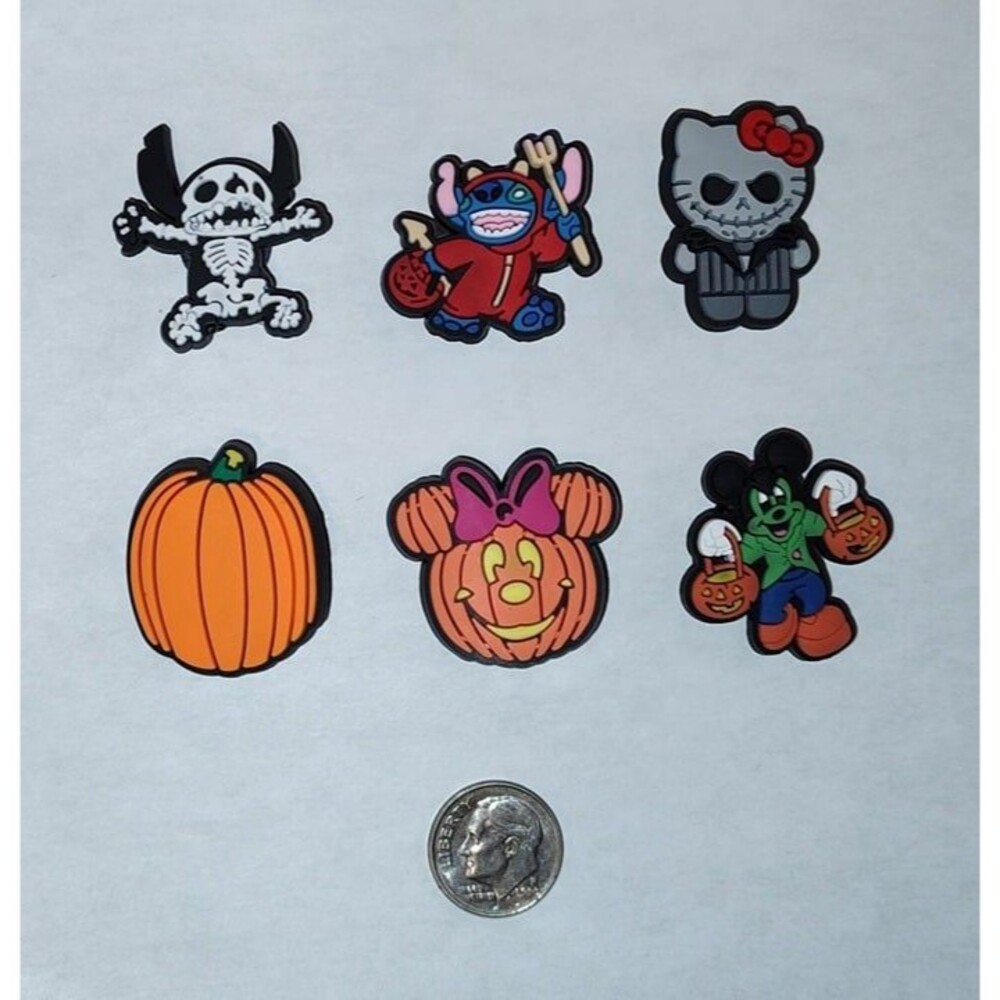 Halloween Disney Hello Kitty Stitch Theme Shoe Charms Lot 6 Pieces